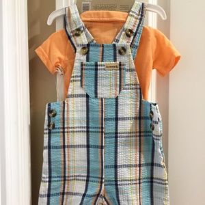 Bear Paw 3-6M Orange Polo with Overalls